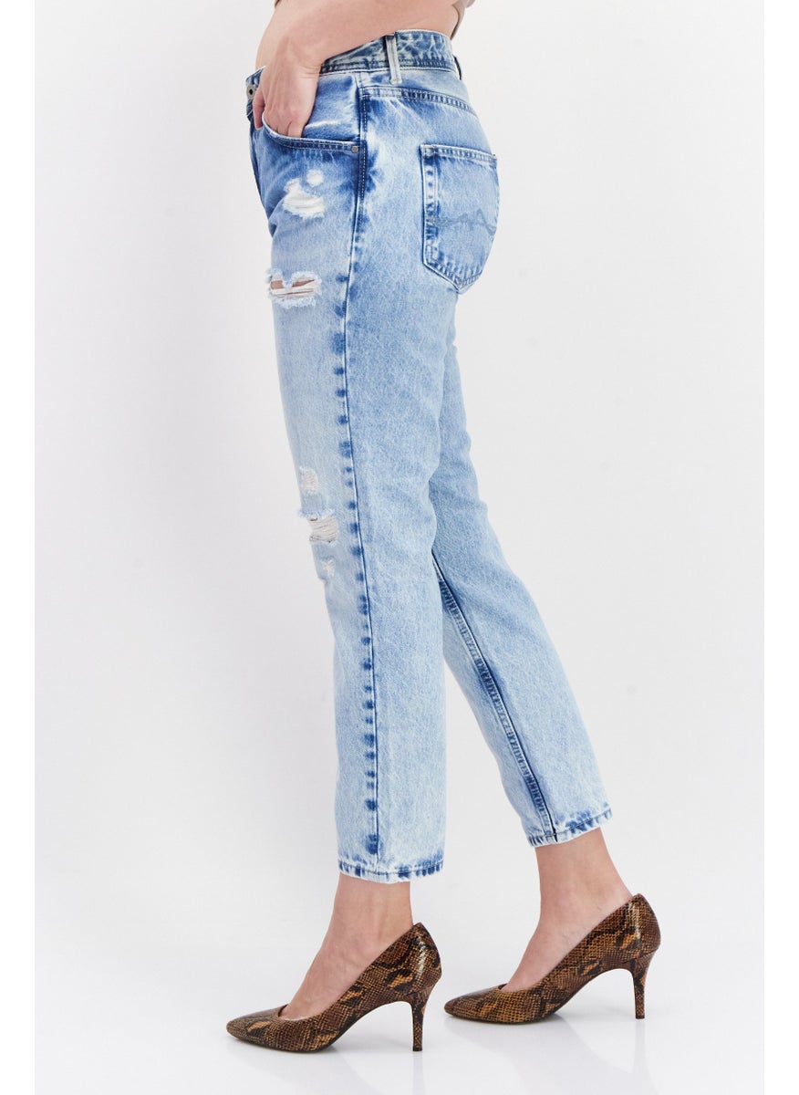 Women Mom Fit Washed Denim Jean, Blue