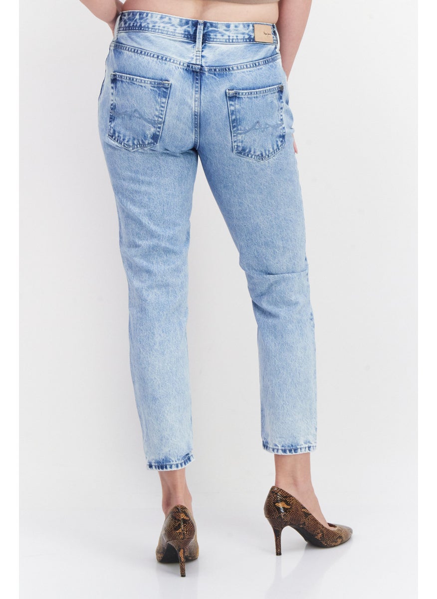 Women Mom Fit Washed Denim Jean, Blue