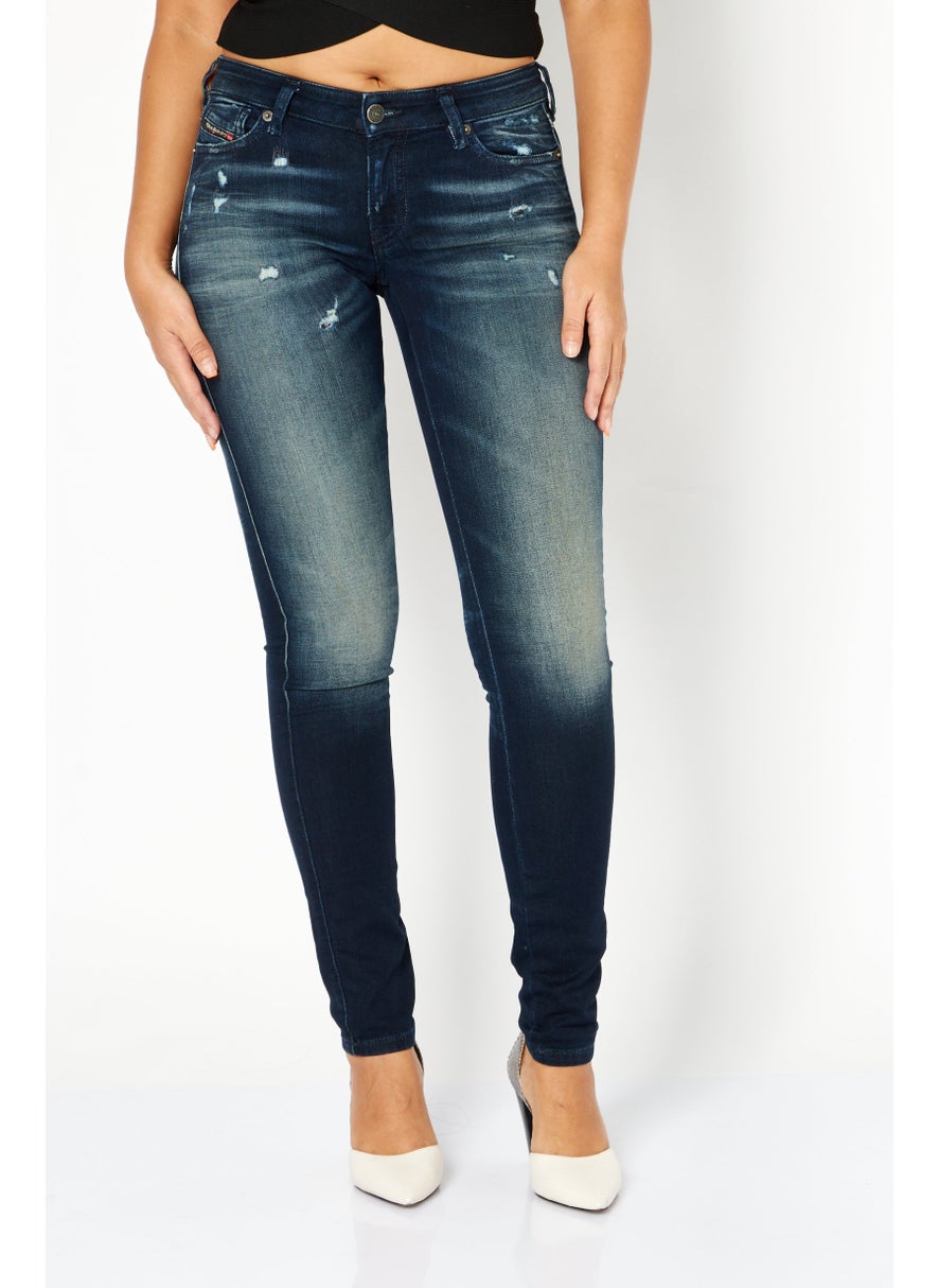 Women Skinny Fit Washed Stretchable Denim Jeans, Blue