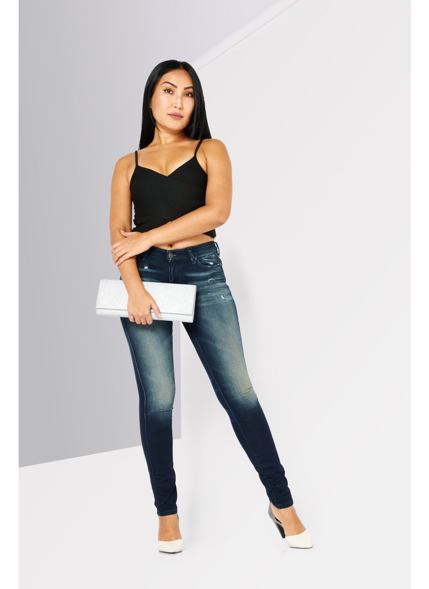 Women Skinny Fit Washed Stretchable Denim Jeans, Blue