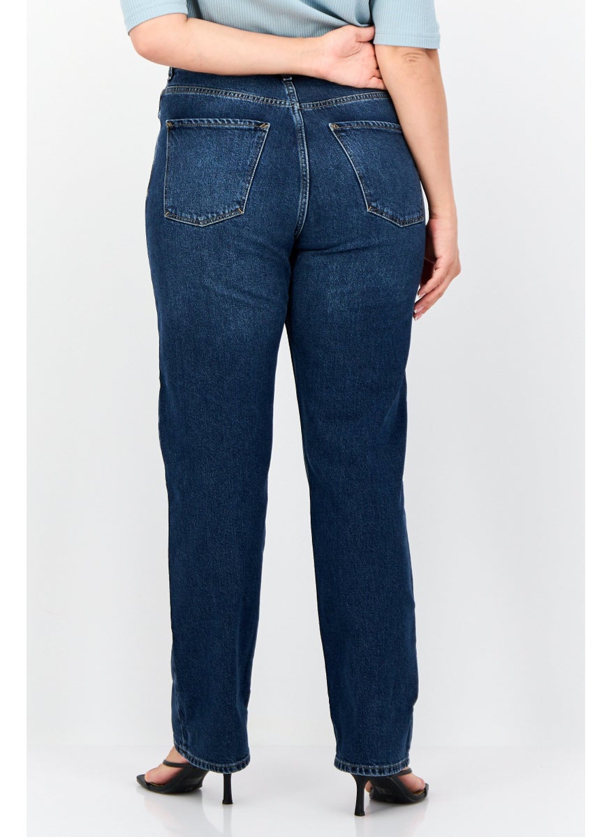 Women Dad Fit Washed Stretchable Jeans, Blue