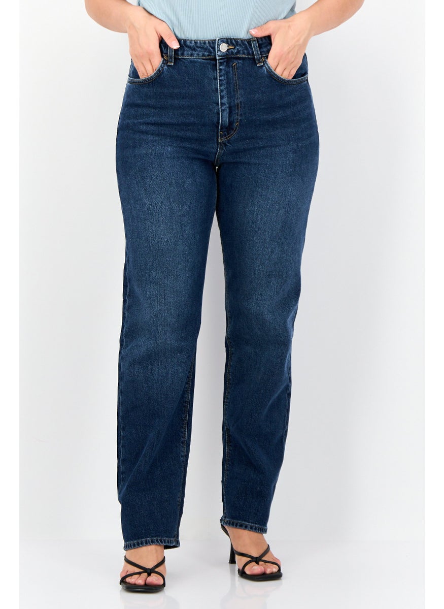 Women Dad Fit Washed Stretchable Jeans, Blue