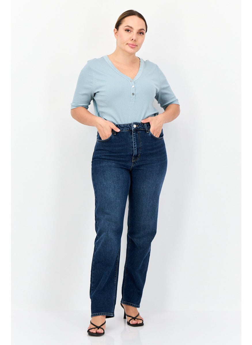 Women Dad Fit Washed Stretchable Jeans, Blue