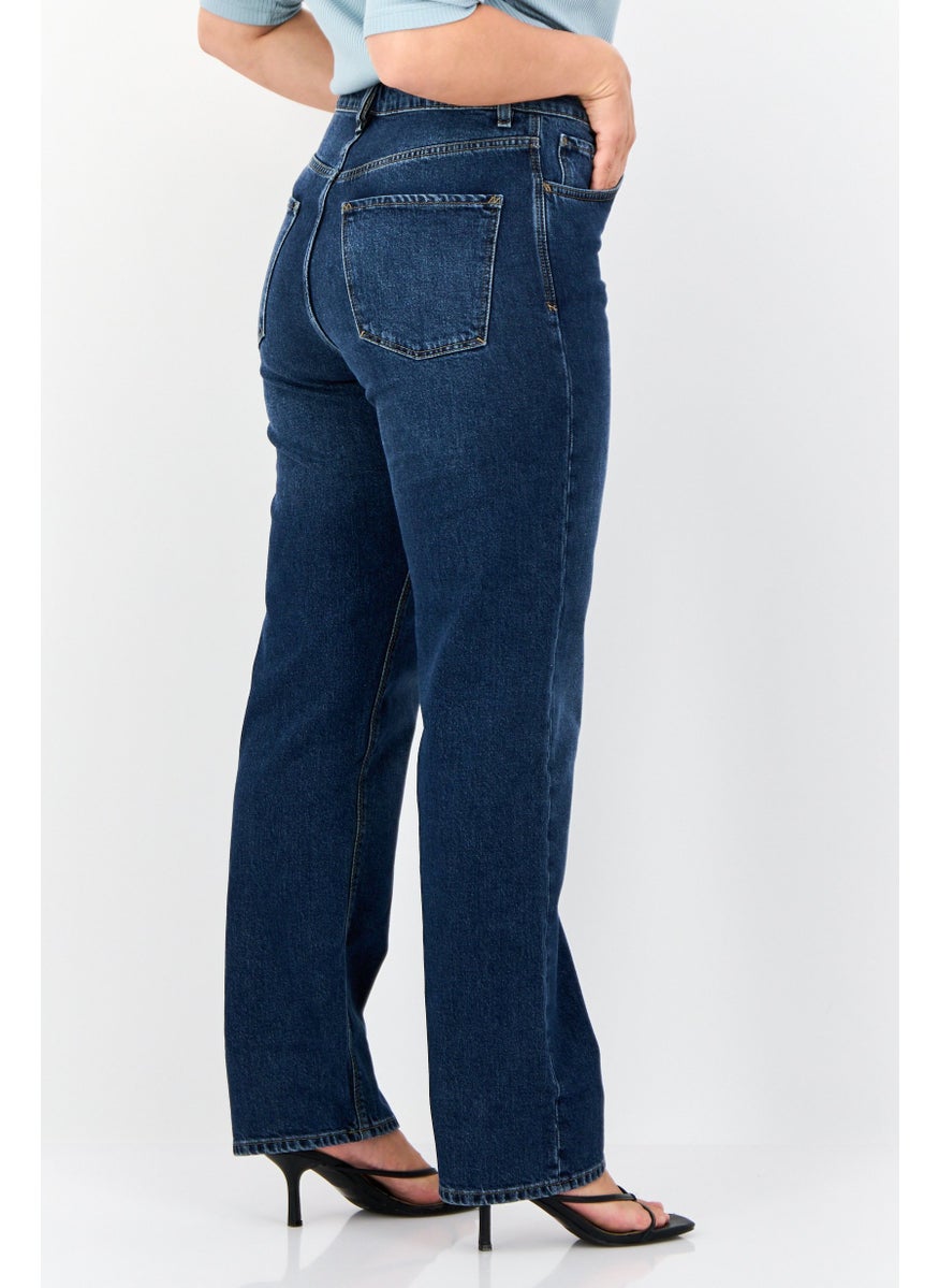 Women Dad Fit Washed Stretchable Jeans, Blue