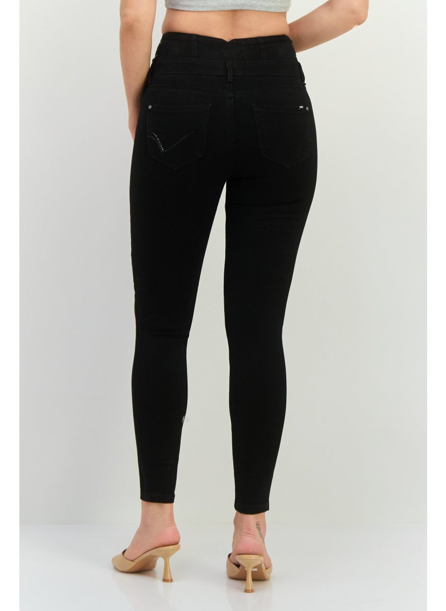 Women Regular Fit Solid Stretchable Jeans, Black