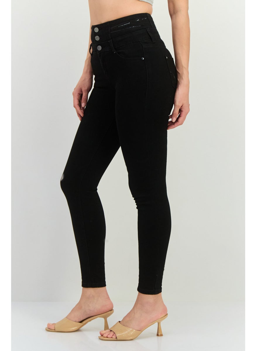 Women Regular Fit Solid Stretchable Jeans, Black