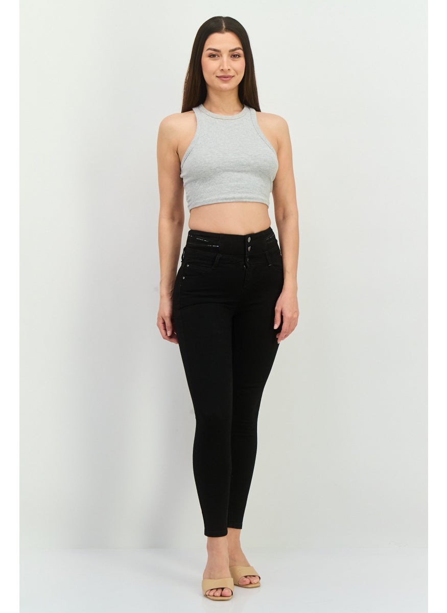 Women Regular Fit Solid Stretchable Jeans, Black