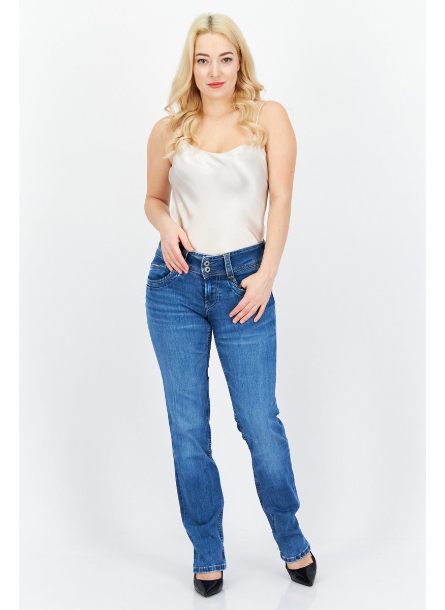 Women Straight Fit Washed Stretchable Jeans, Blue