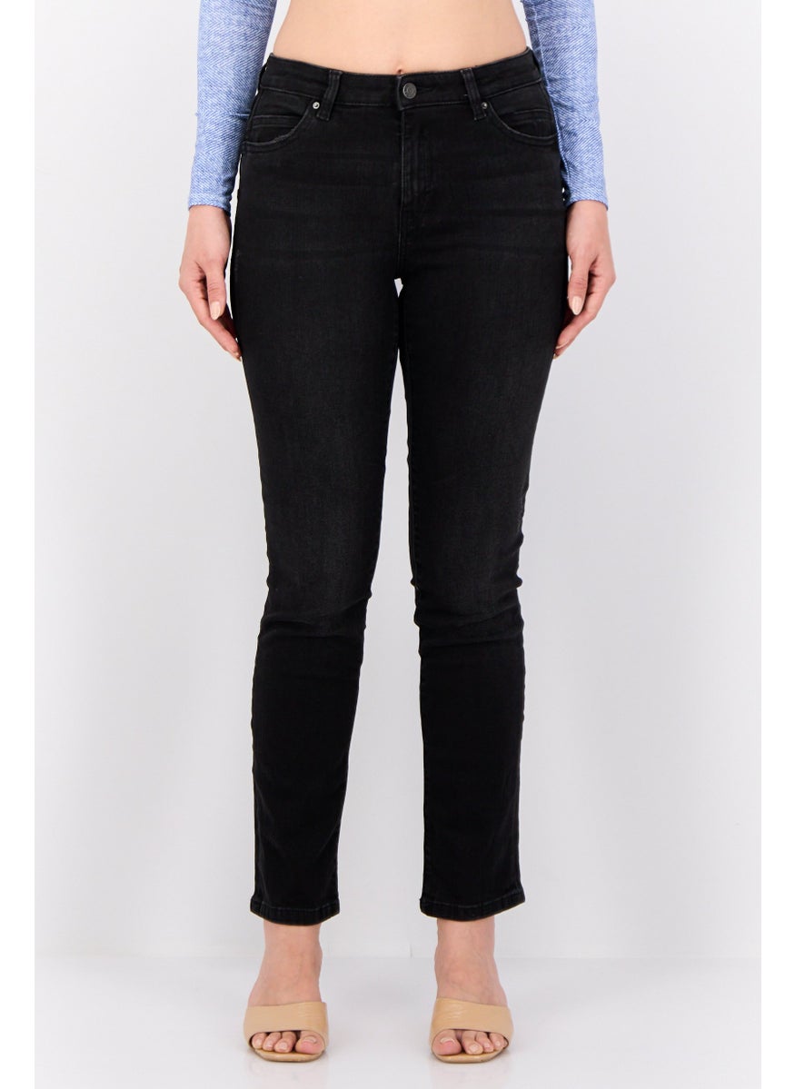 Women Straight Fit Washed Stretchable Jeans, Black