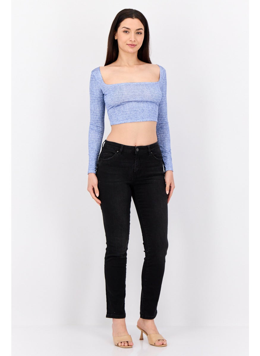 Women Straight Fit Washed Stretchable Jeans, Black