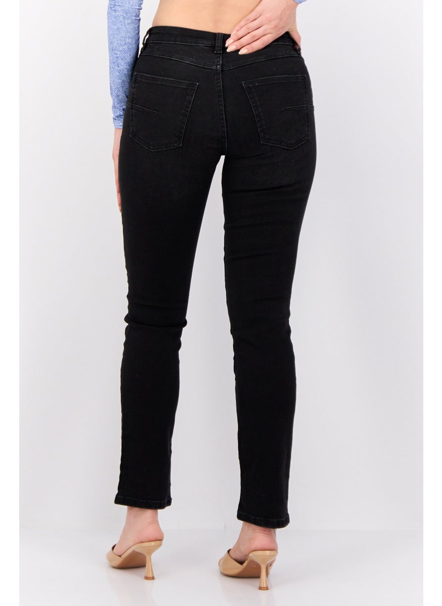 Women Straight Fit Washed Stretchable Jeans, Black