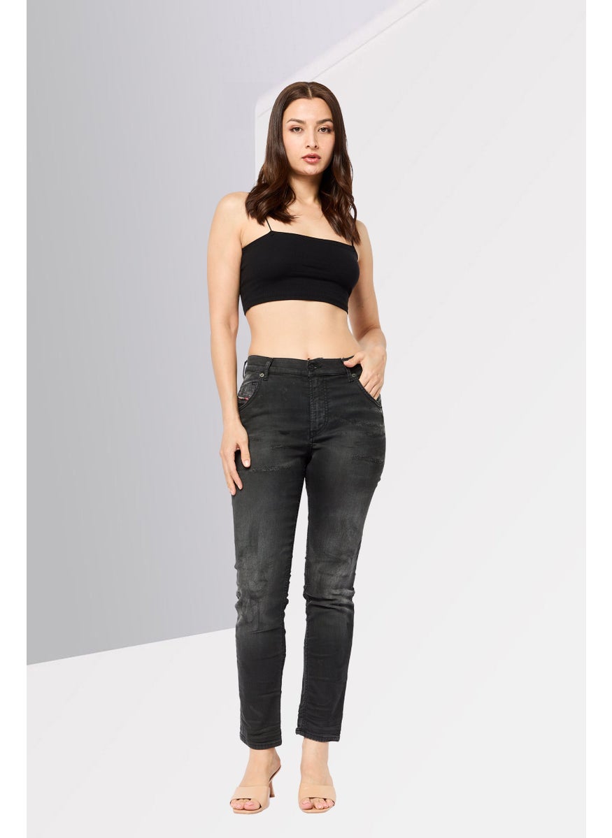 Women Boyfriend Fit Ripped Denim Jeans, Black