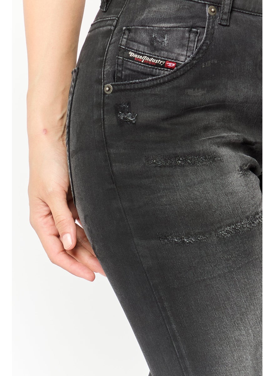 Women Boyfriend Fit Ripped Denim Jeans, Black