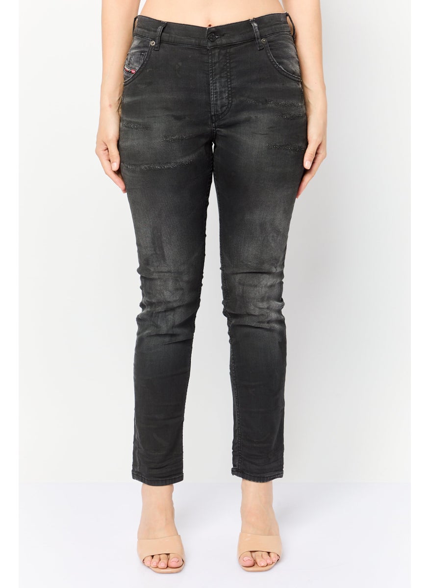 Women Boyfriend Fit Ripped Denim Jeans, Black