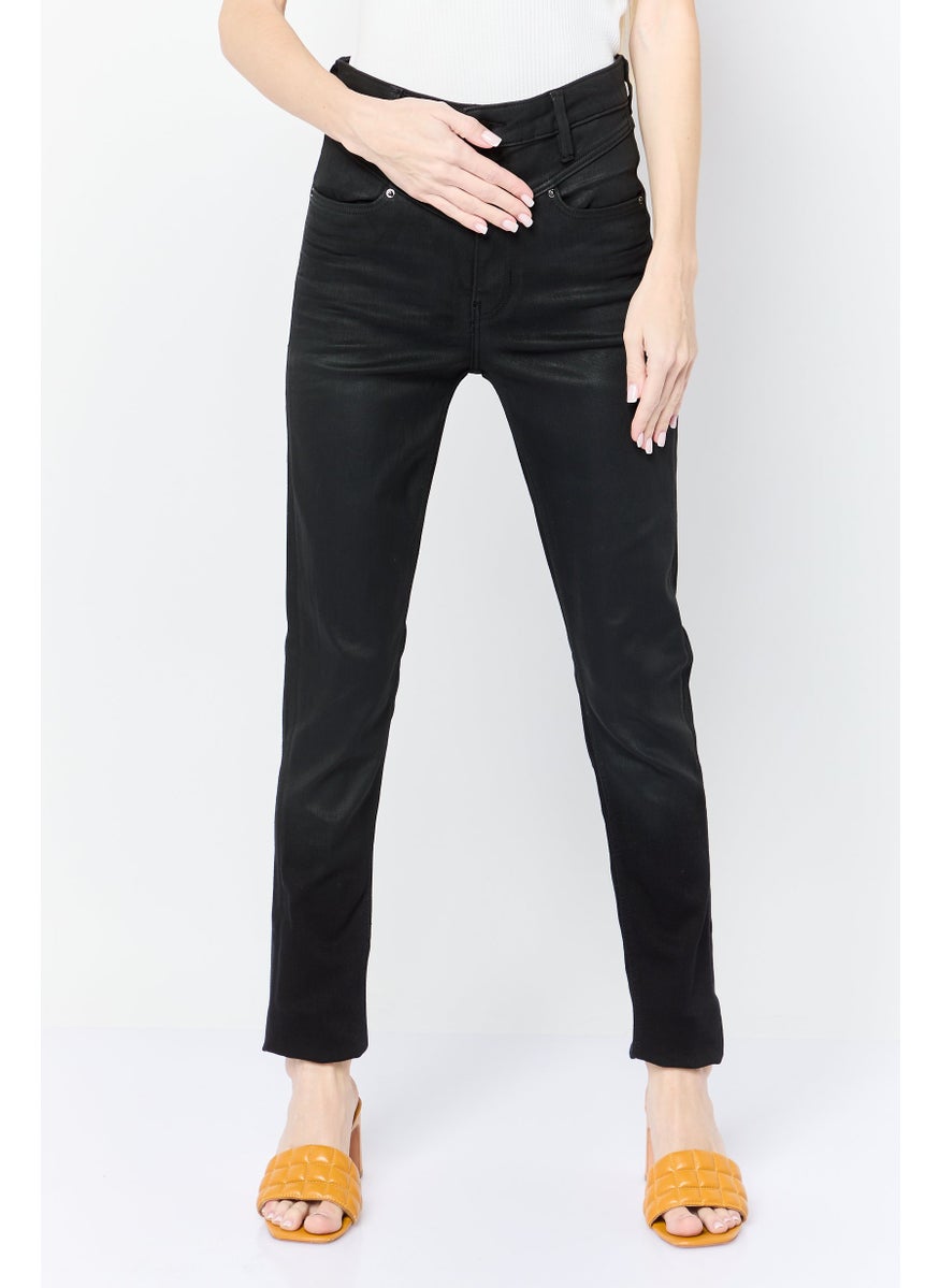 Women Skinny Fit Plain Stretchable Denim Jeans, Black