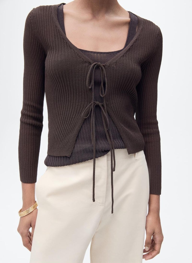 Rib-Knit Cardigan With Bows