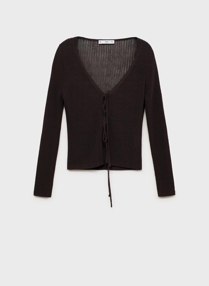 Rib-Knit Cardigan With Bows