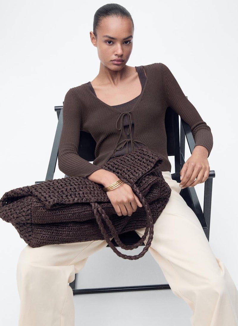 Rib-Knit Cardigan With Bows