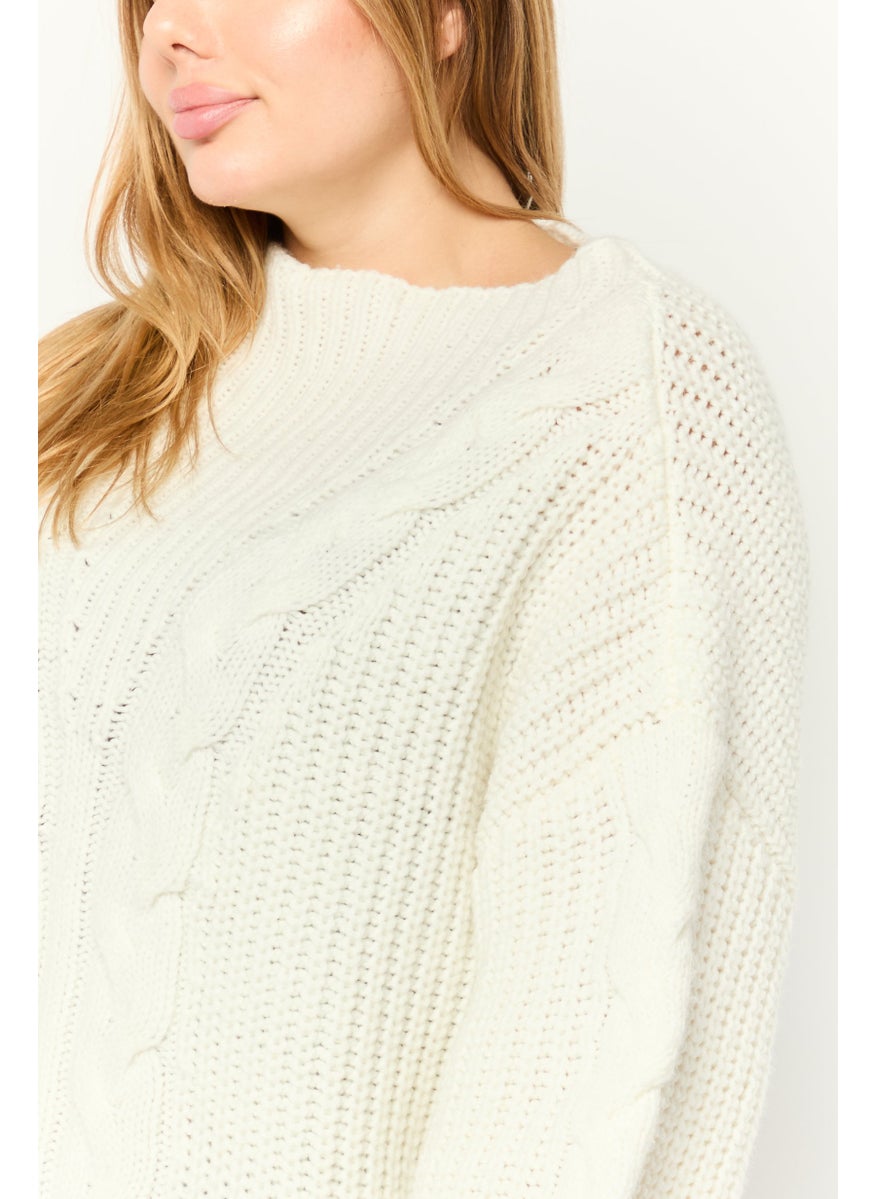 Women Mock Neck Knitted Sweater, Ivory