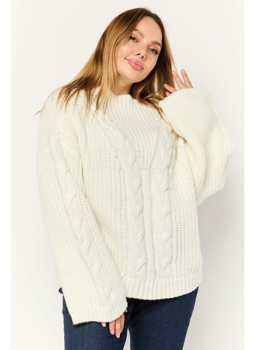 Women Mock Neck Knitted Sweater, Ivory