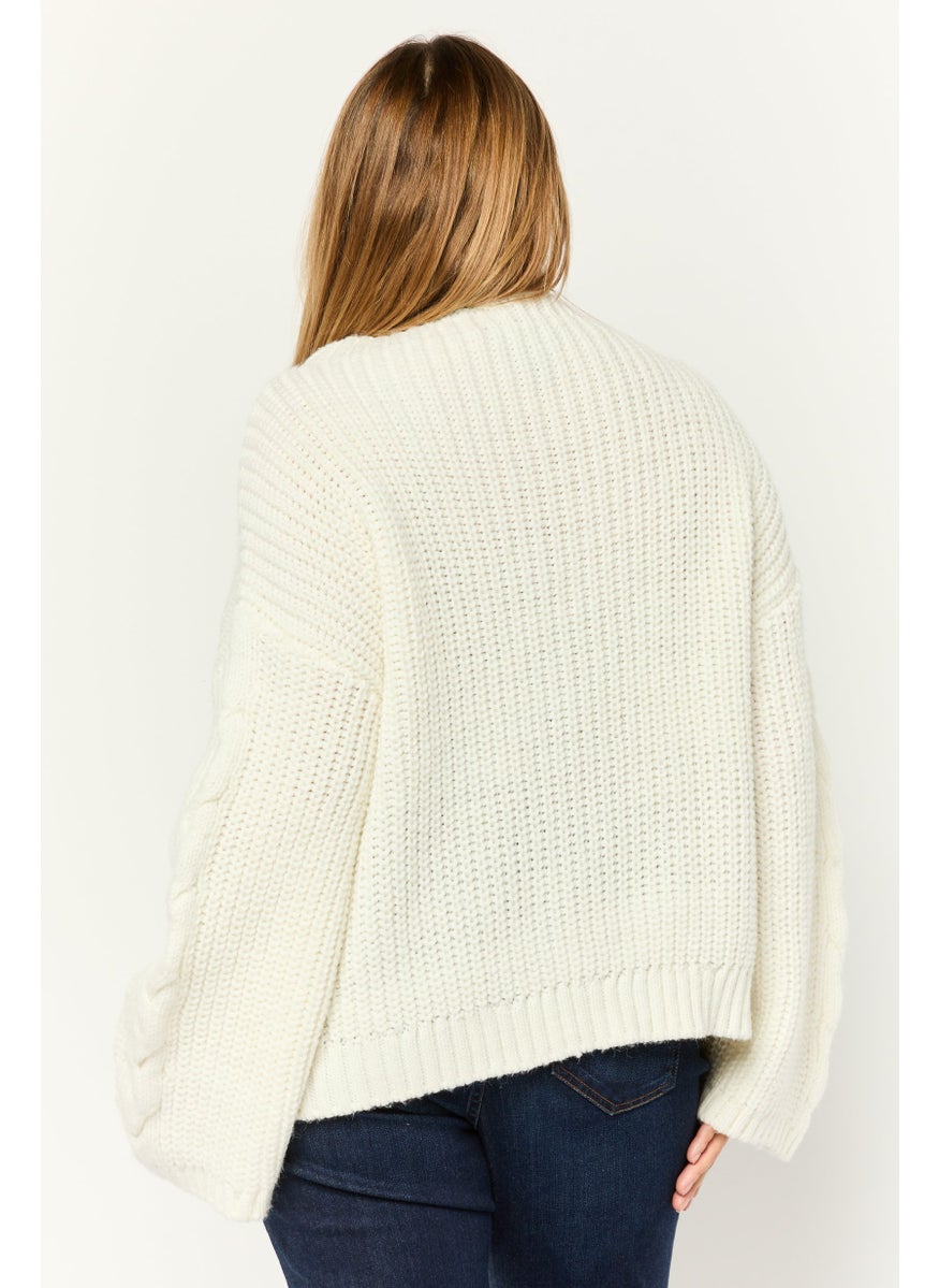 Women Mock Neck Knitted Sweater, Ivory