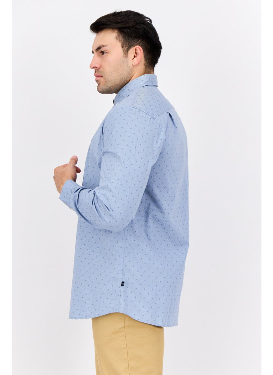 Men Slim Fit Allover Print Long Sleeve Casual Shirt, Light Blue