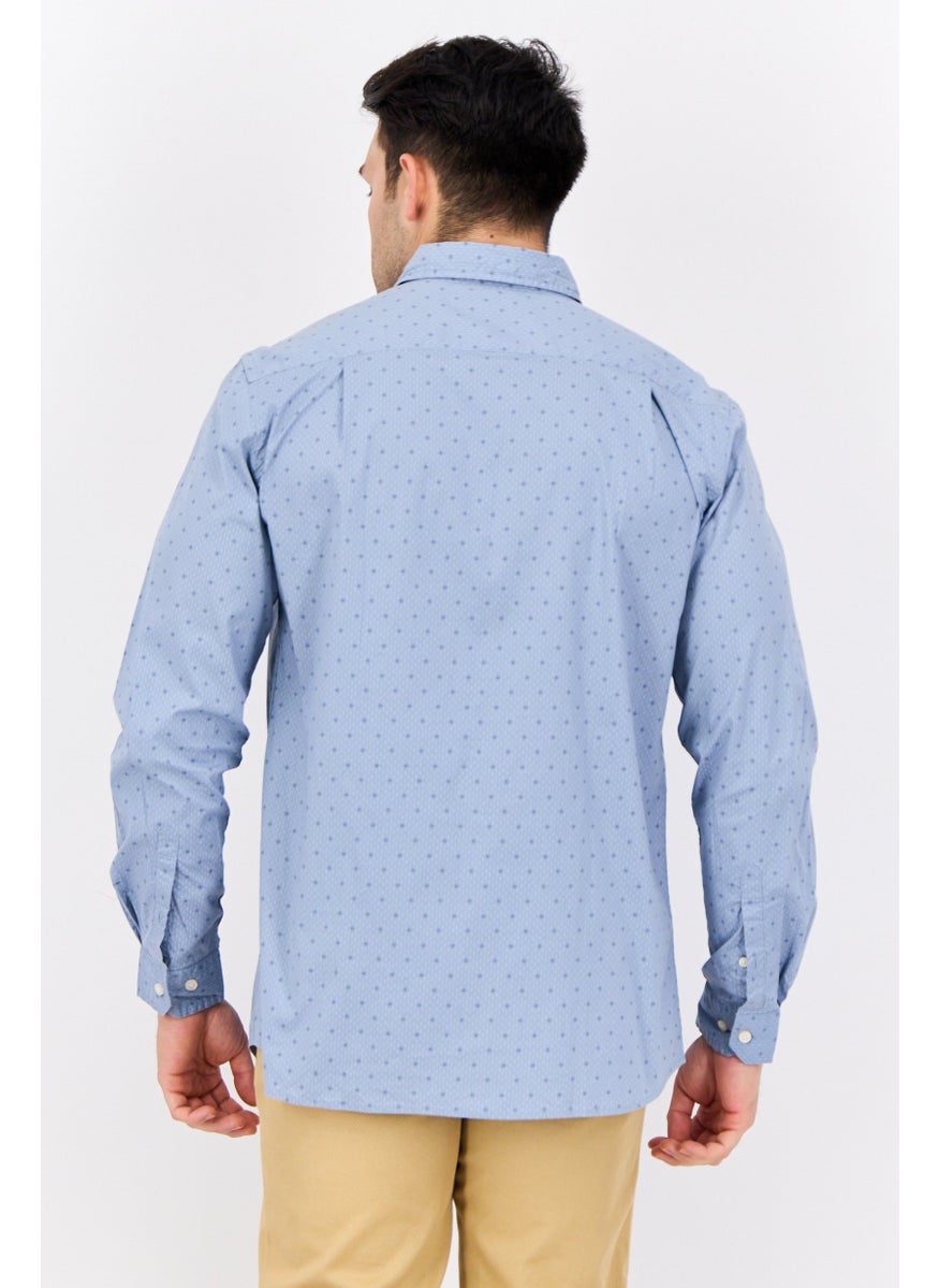 Men Slim Fit Allover Print Long Sleeve Casual Shirt, Light Blue