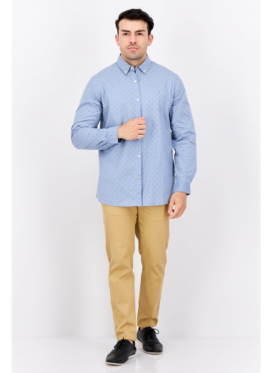 Men Slim Fit Allover Print Long Sleeve Casual Shirt, Light Blue