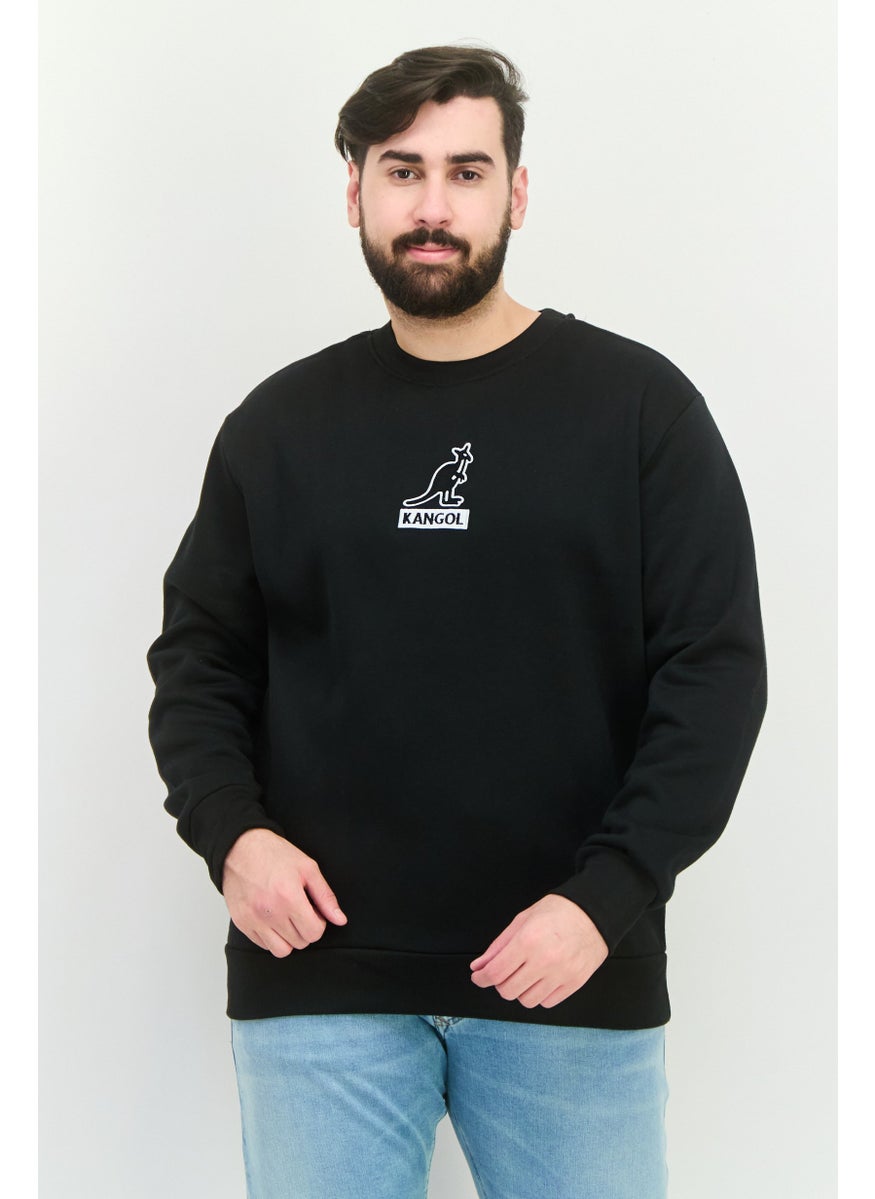Men Crew Neck Embroidered Logo Long Sleeves Sweatshirt, Black