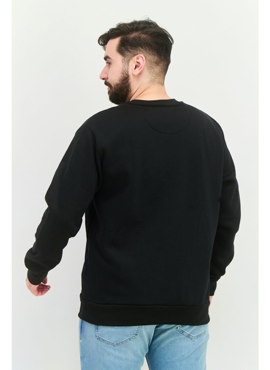 Men Crew Neck Embroidered Logo Long Sleeves Sweatshirt, Black
