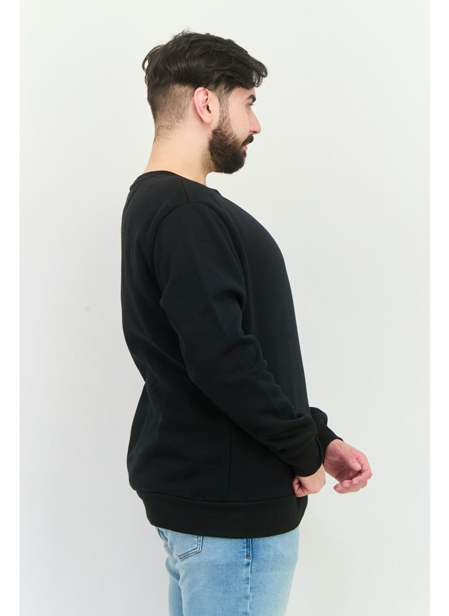 Men Crew Neck Embroidered Logo Long Sleeves Sweatshirt, Black