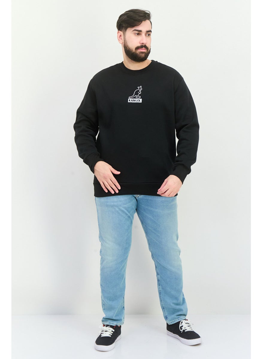 Men Crew Neck Embroidered Logo Long Sleeves Sweatshirt, Black
