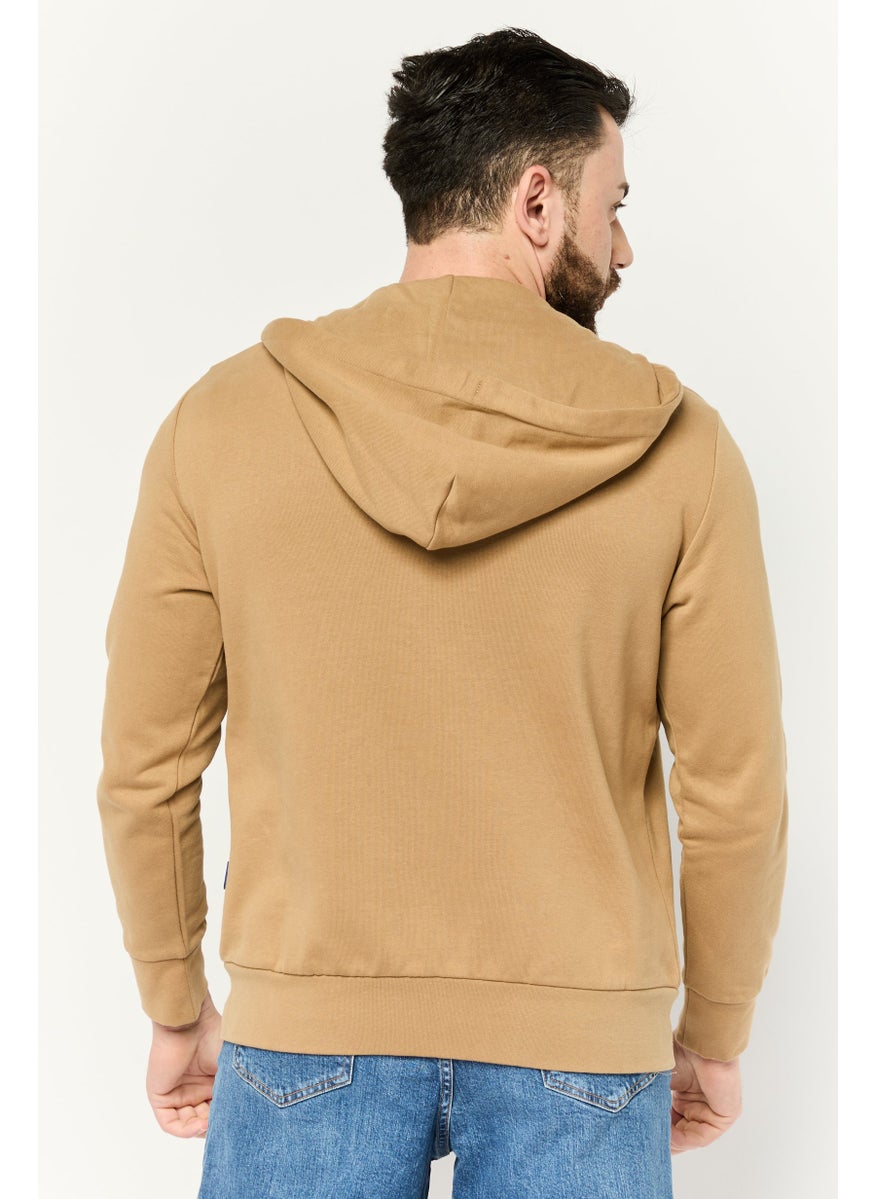 Men Hooded Solid Long Sleeves Sweatshirt, Tan
