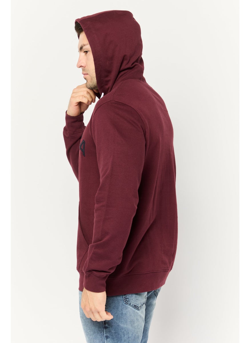 Men Hooded Embroidered Long Sleeves Sweatshirt, Maroon