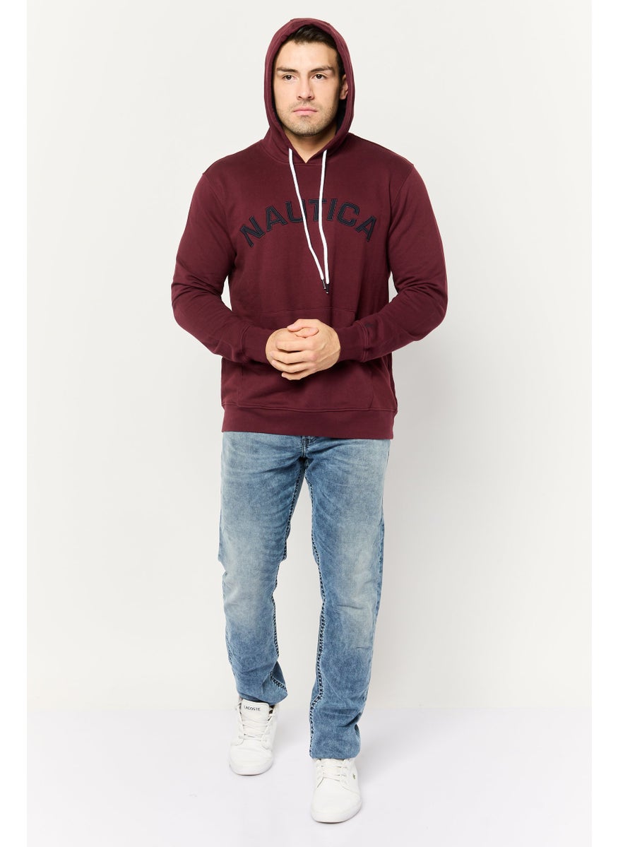Men Hooded Embroidered Long Sleeves Sweatshirt, Maroon