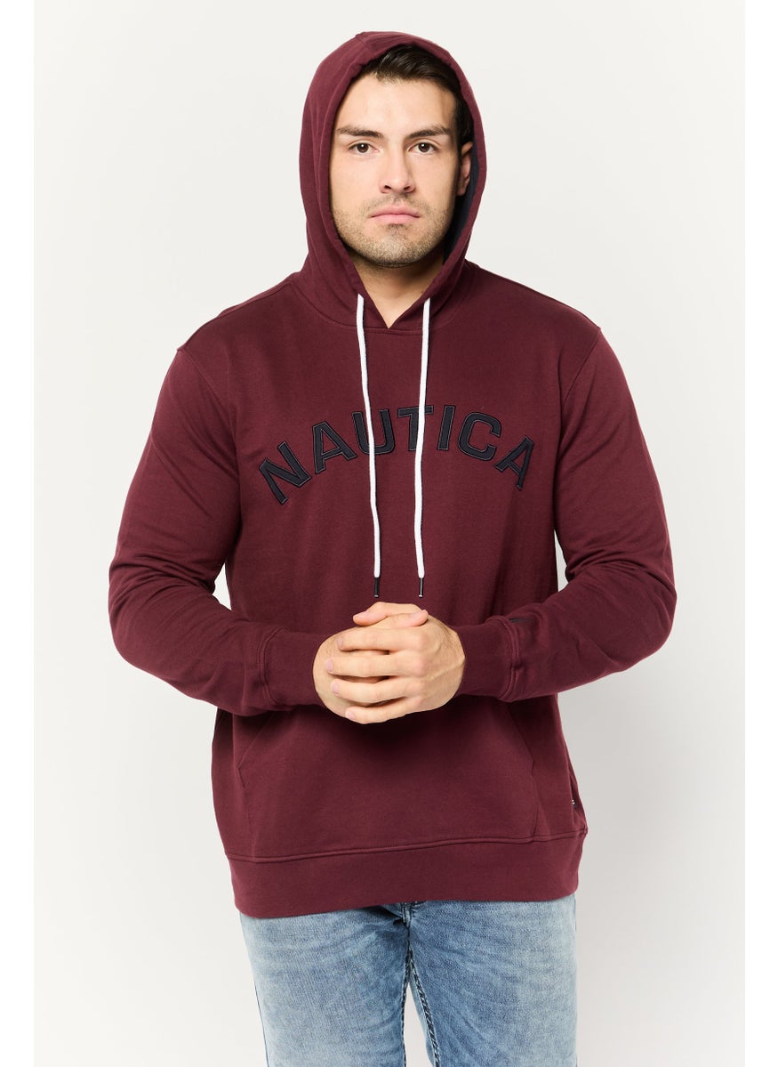 Men Hooded Embroidered Long Sleeves Sweatshirt, Maroon