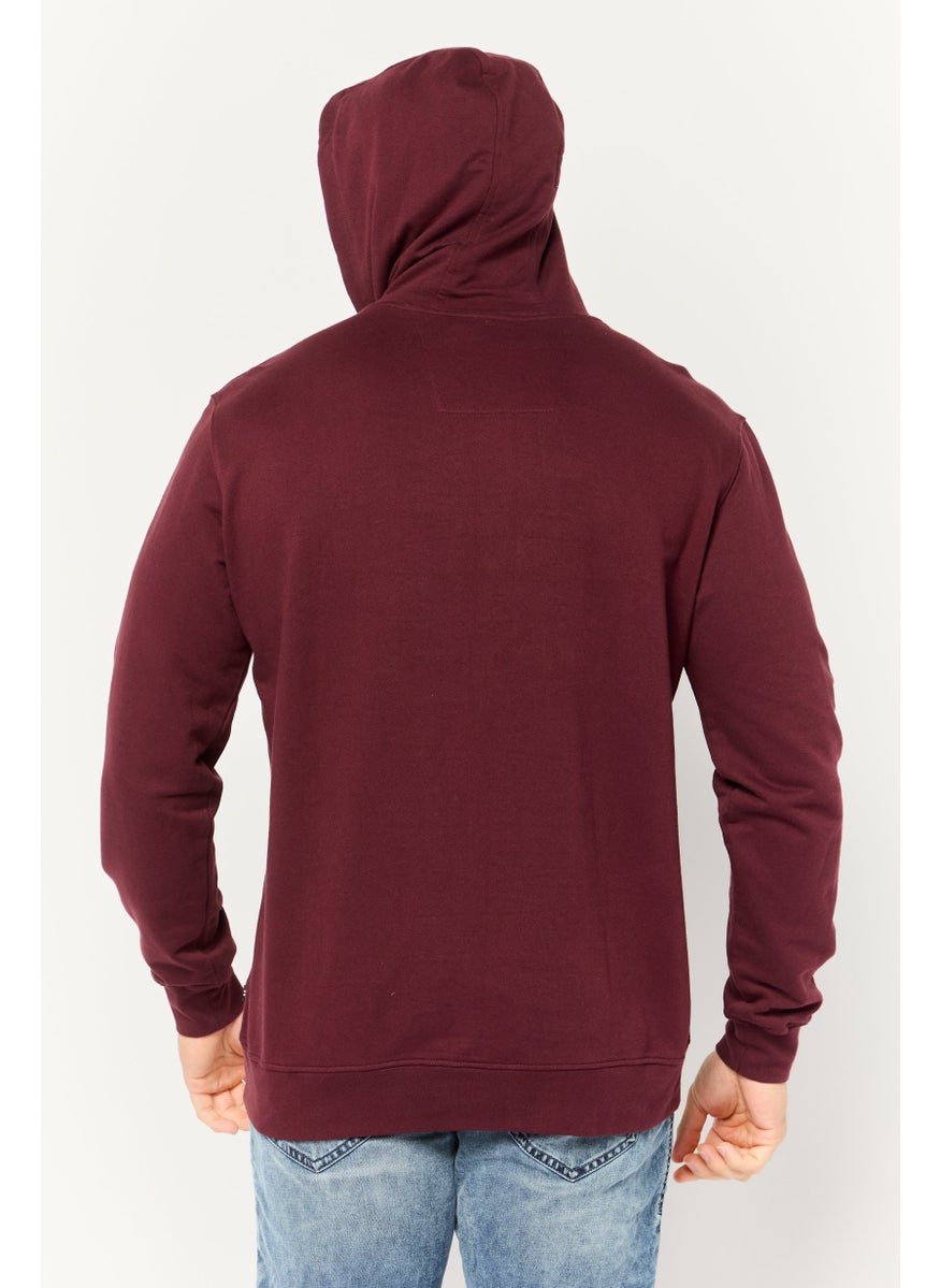 Men Hooded Embroidered Long Sleeves Sweatshirt, Maroon
