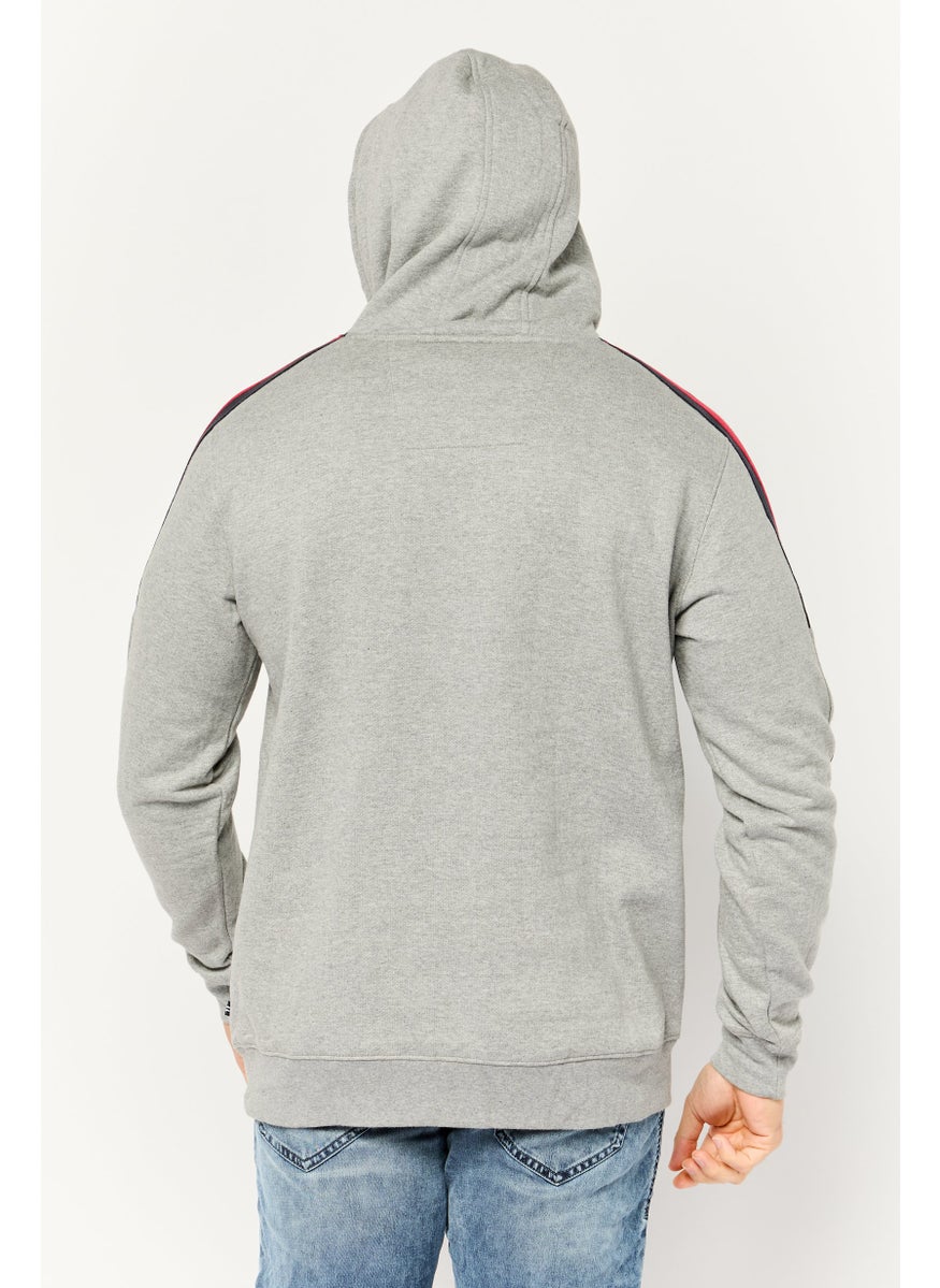 Men Hooded Embroidered Logo Long Sleeve Sweatshirt, Grey/Navy