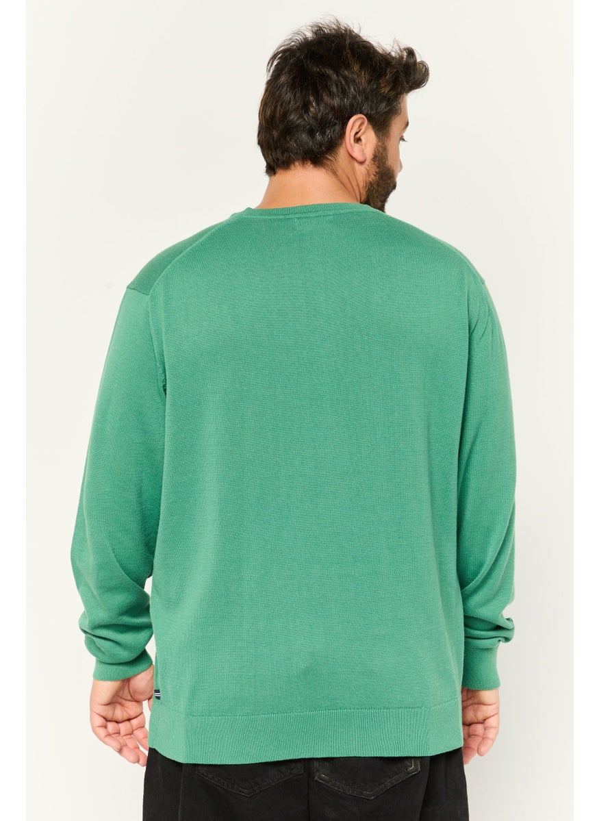 Men V-Neck Solid Long Sleeves Sweater, Green