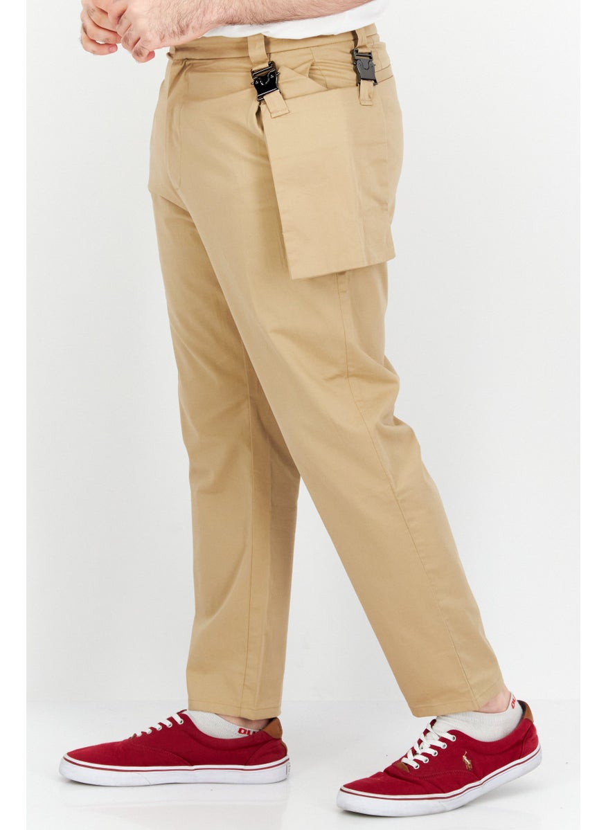 Men Tapered Fit Plain Chino Pants, Tan