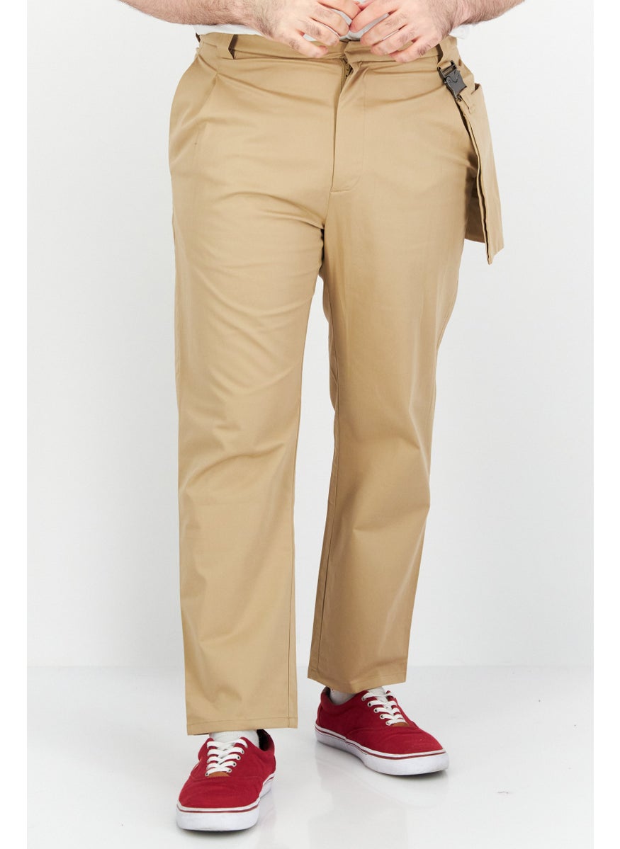Men Tapered Fit Plain Chino Pants, Tan