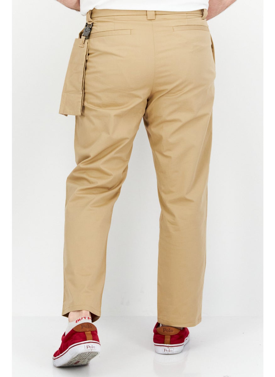 Men Tapered Fit Plain Chino Pants, Tan