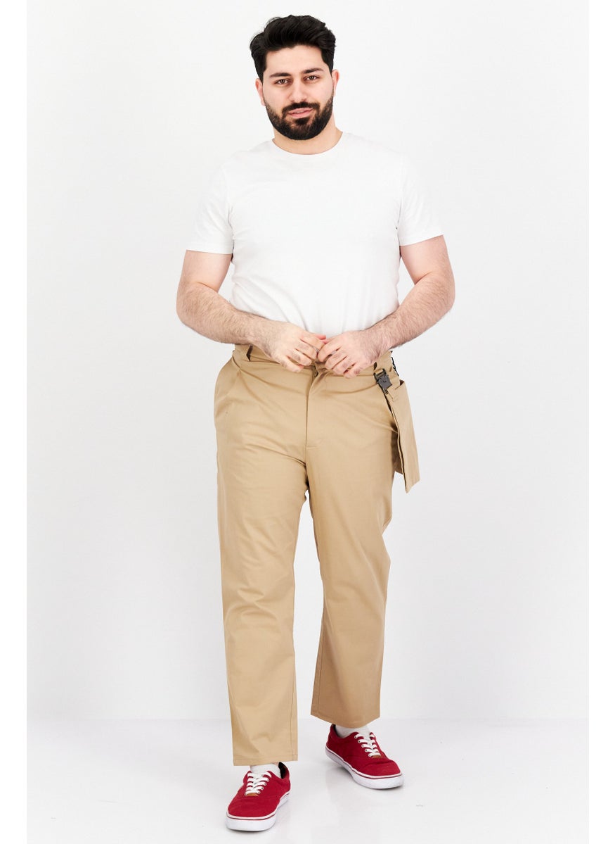 Men Tapered Fit Plain Chino Pants, Tan
