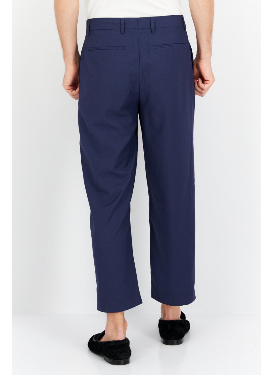 Men Regular Fit Plain Chino Pants, Blue