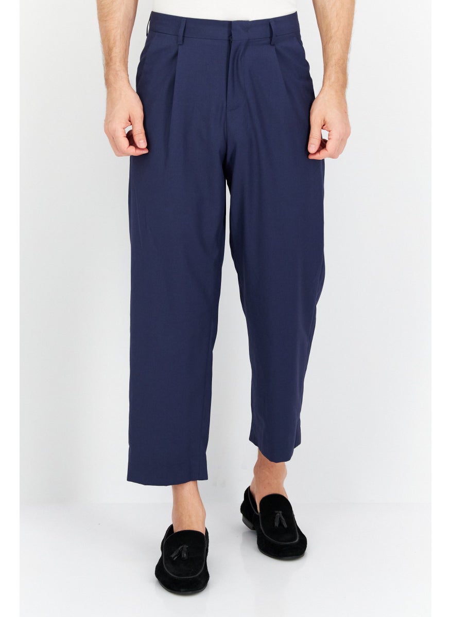 Men Regular Fit Plain Chino Pants, Blue