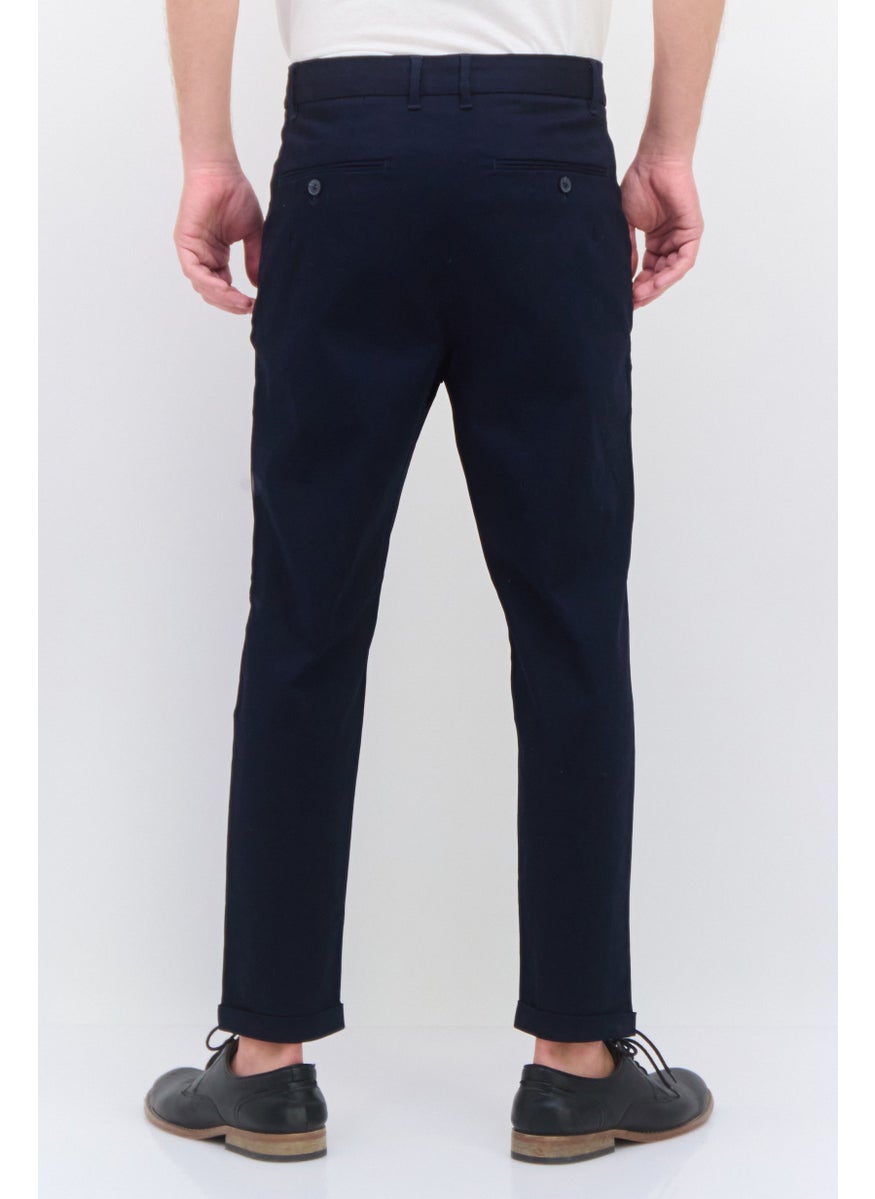 Men Tapered Fit Solid Chino Pants, Navy Blue