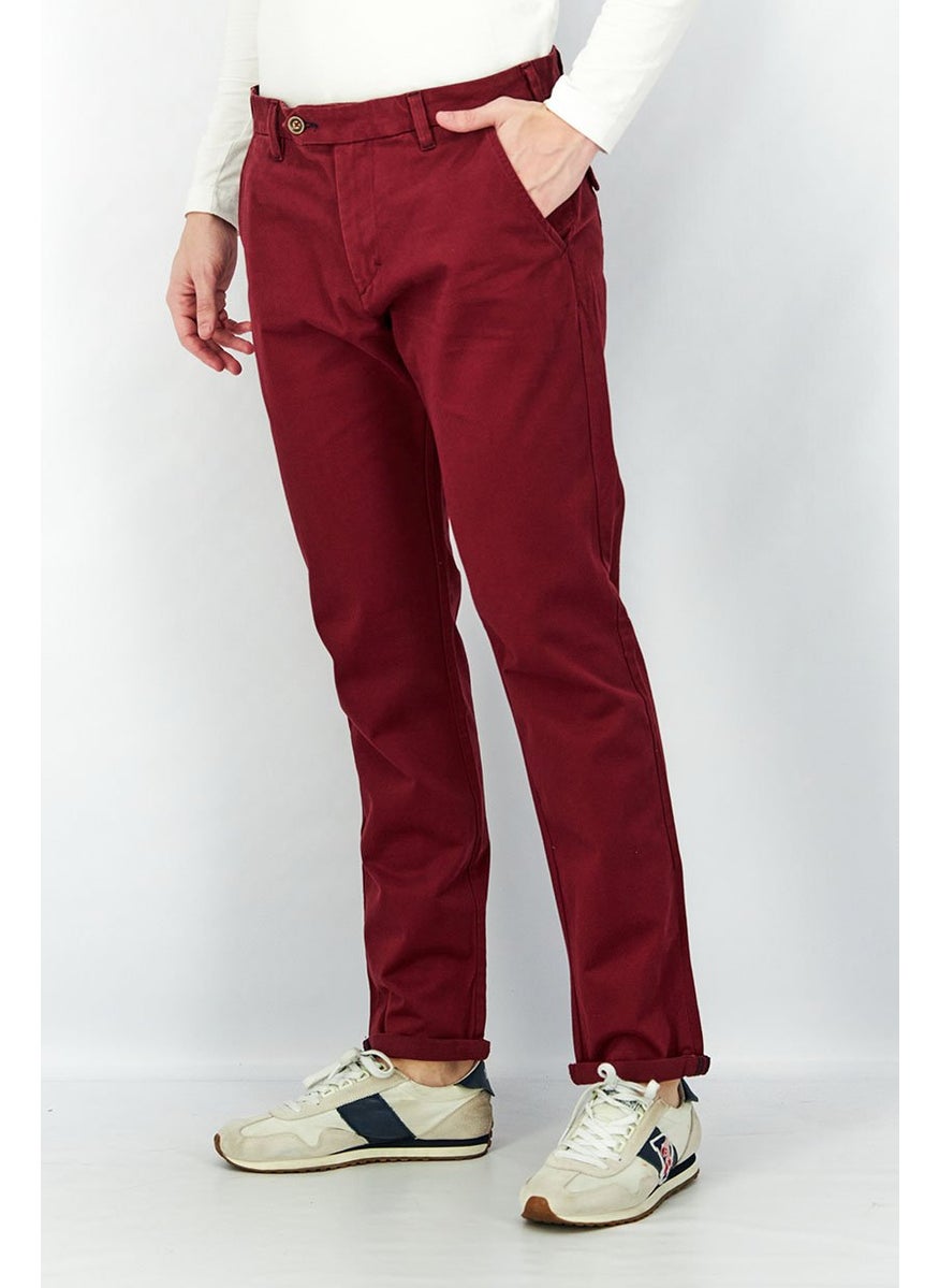 Men Narrow Fit Solid Chino Pants, Burgundy