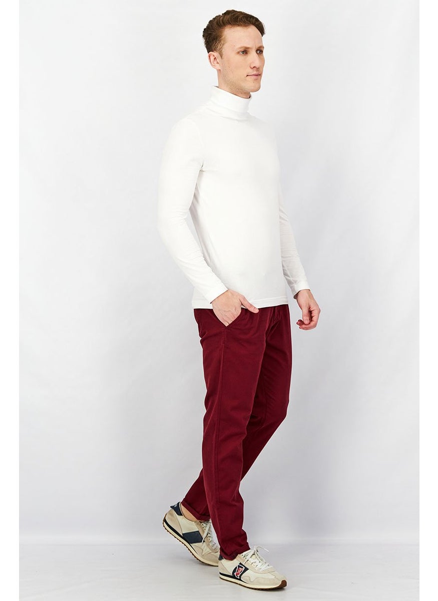 Men Narrow Fit Solid Chino Pants, Burgundy