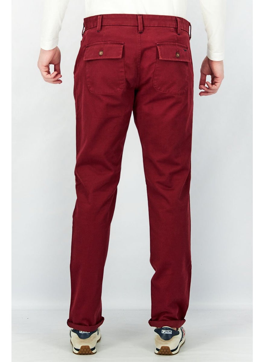 Men Narrow Fit Solid Chino Pants, Burgundy