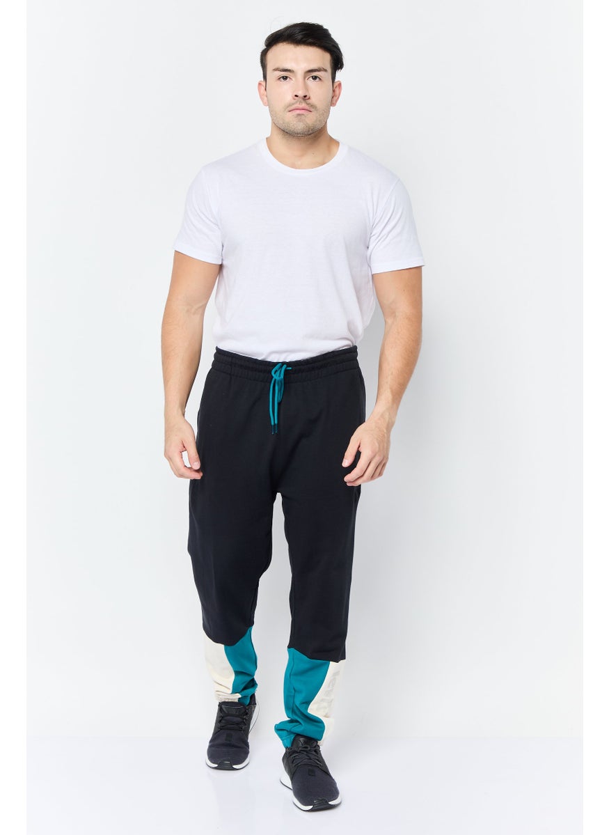 Men Regular Fit Brand Logo Track Pants, Black